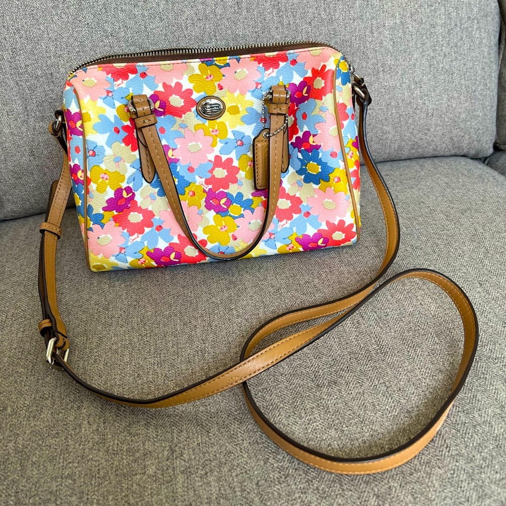 Coach Floral and Tan Small Crossbody with Handles
